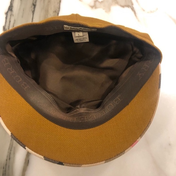 Authentic Burberry Gold/Camel Wool Cap Hat with Plaid Trim - Picture 9 of 11
